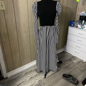 SHEIN Black and White Houndstooth Long Sleeve Dress